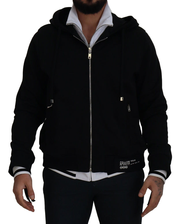 Black Polyester Hooded Full Zip Jacket