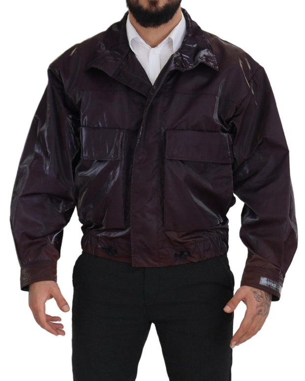 Purple Nylon Collared Biker Coat Jacket