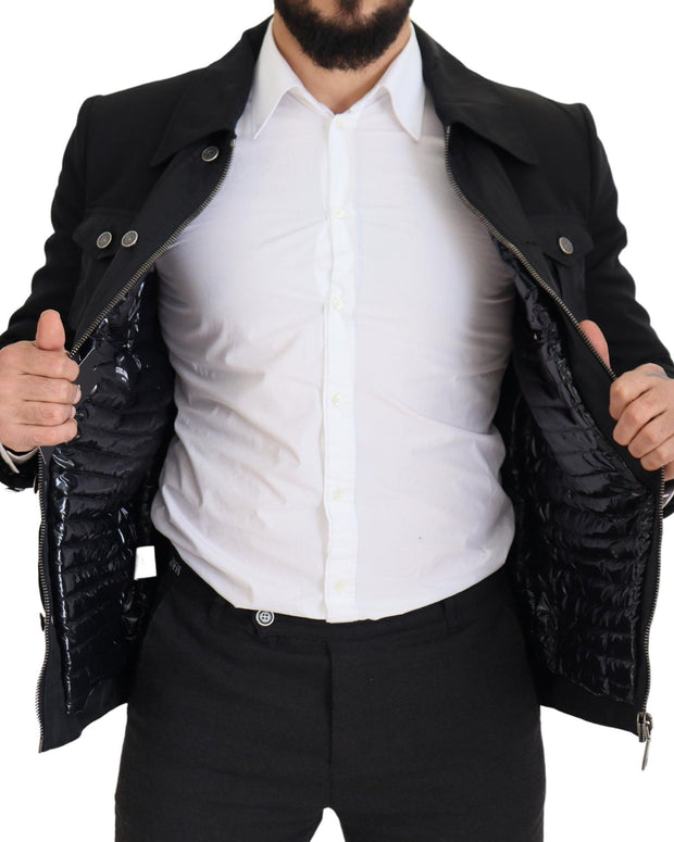 Black Wool Collared Full Zip Jacket