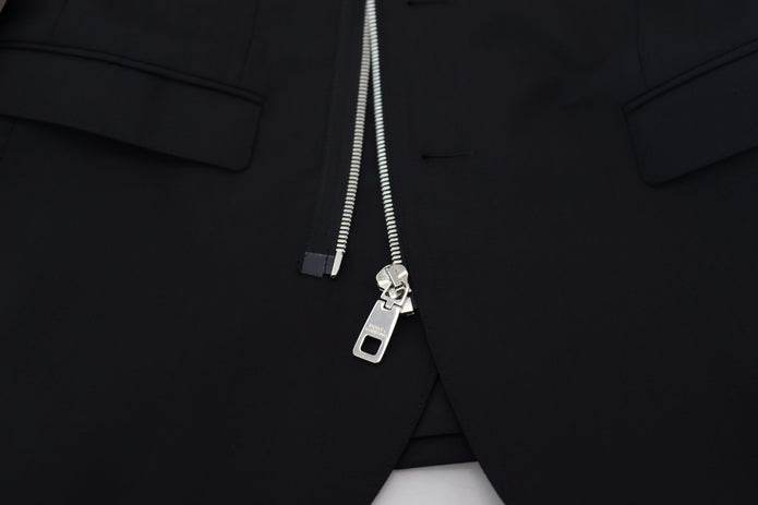 Black Wool Full Zip Long Sleeves Jacket