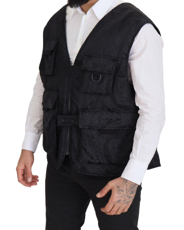 Black Nylon Full Zip Sleeveless Jacket