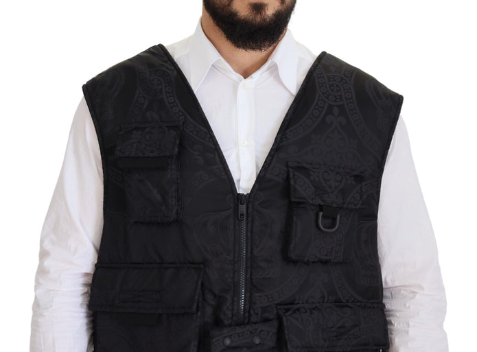 Black Nylon Full Zip Sleeveless Jacket