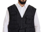 Black Nylon Full Zip Sleeveless Jacket