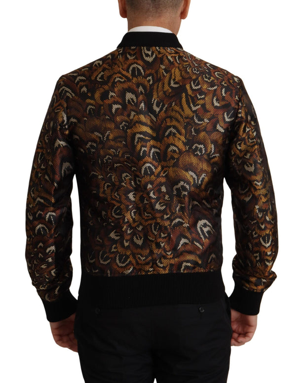 Brown Feather Full Zip Blouson Jacket