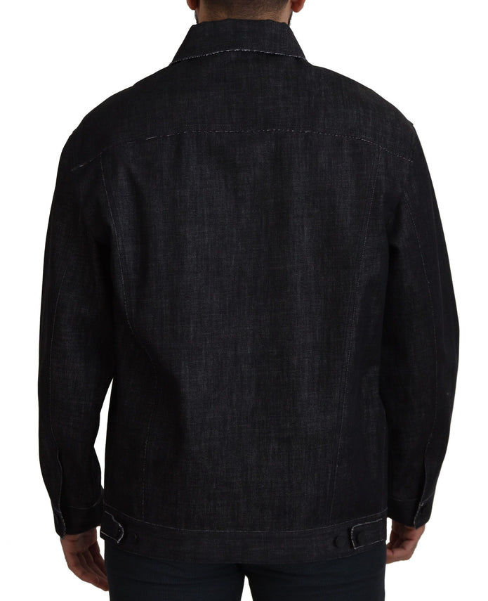 Black Cotton Full Button Denim Jacket