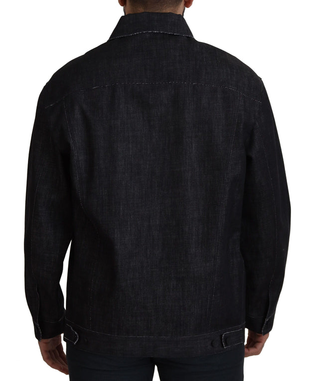 Black Cotton Full Button Denim Jacket