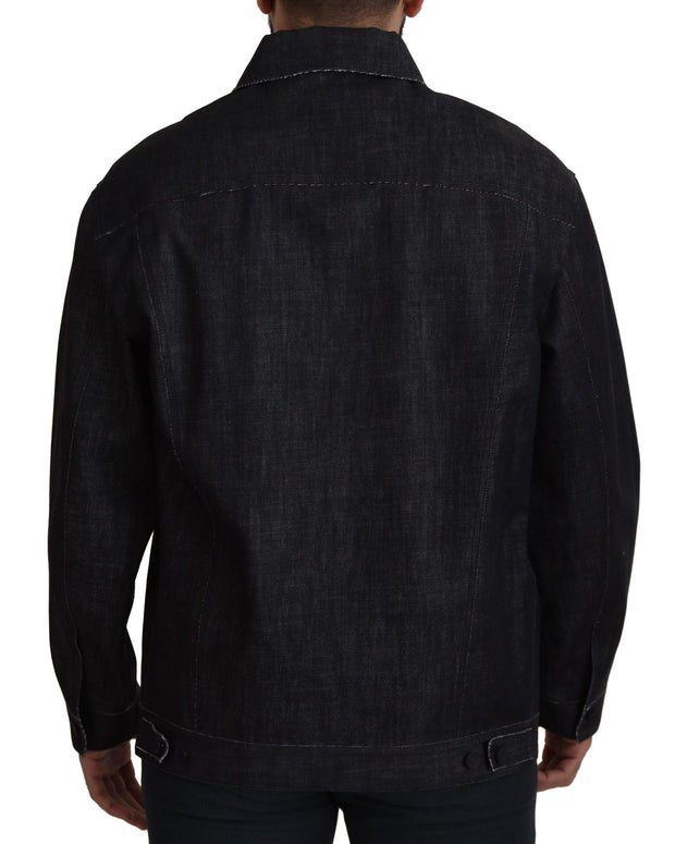 Black Cotton Full Button Denim Jacket