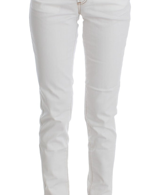 White Cotton Blend Slim Fit Jeans