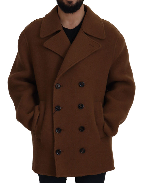 Brown Nylon Double Breasted Coat Jacket
