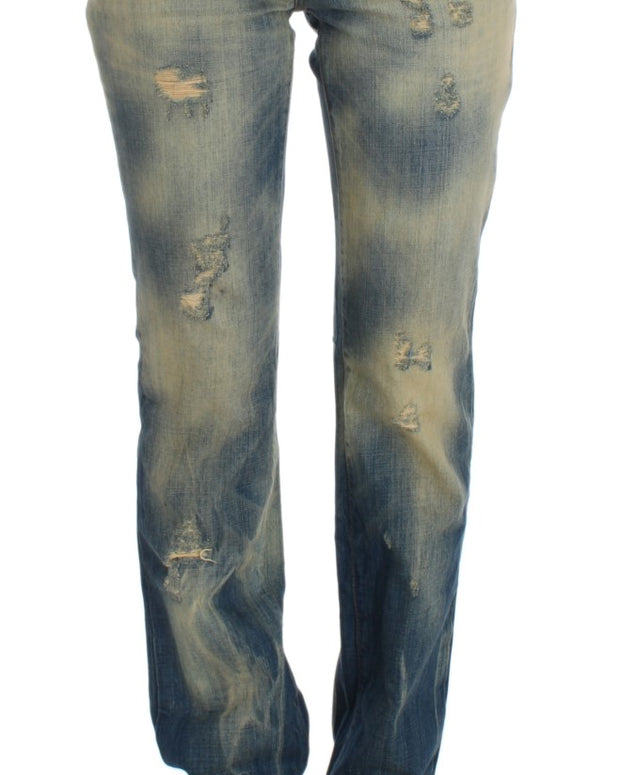 Blue Wash Cotton Slim Fit Bootcut Jeans