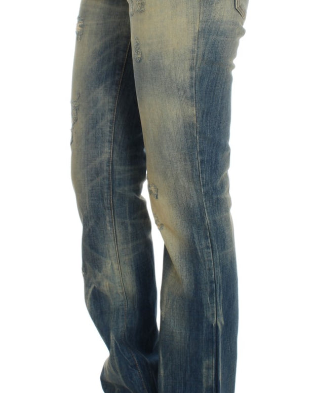Blue Wash Cotton Slim Fit Bootcut Jeans