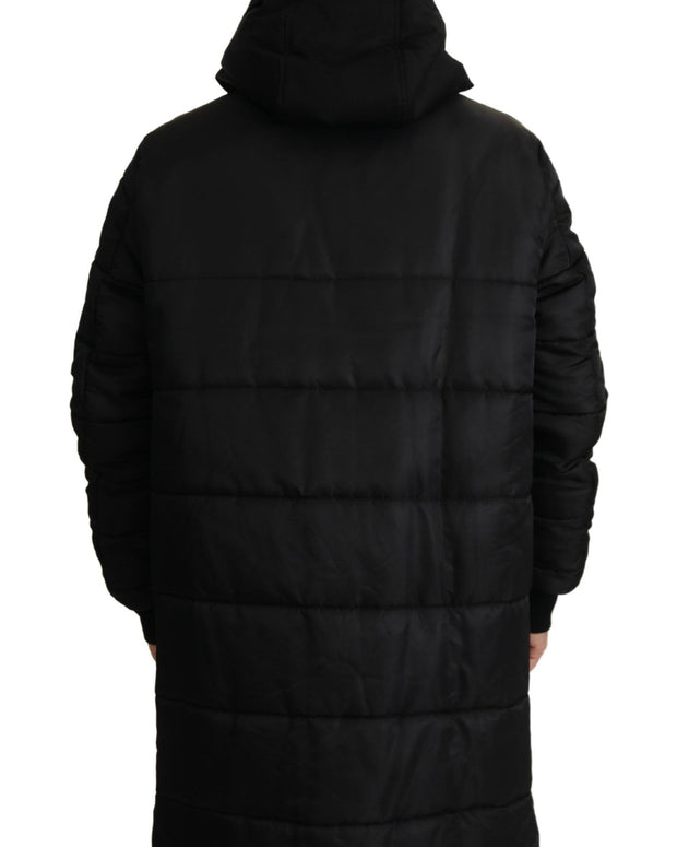Black Nylon Hooded Parka Coat Winter Jacket