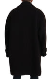 Black Alpaca Button Down Trench Coat Jacket