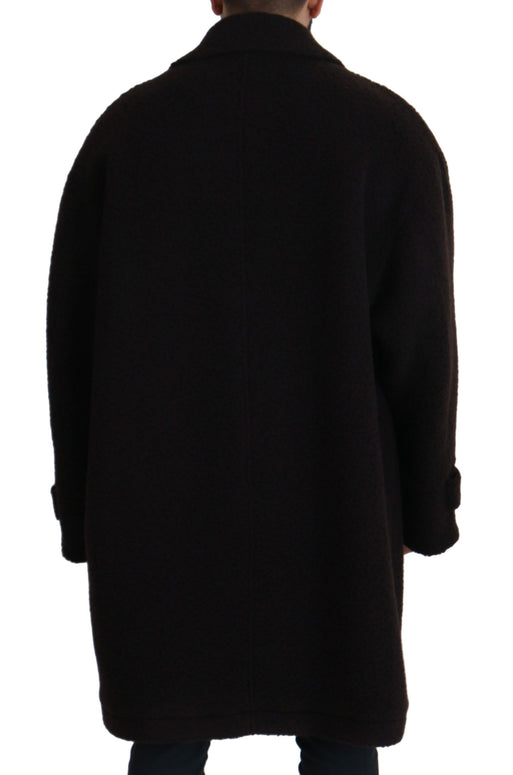Black Alpaca Button Down Trench Coat Jacket