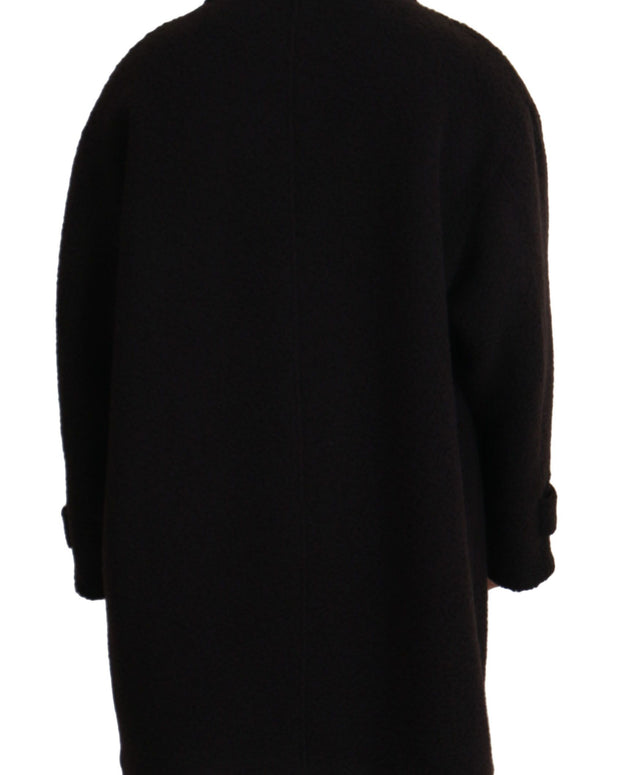 Black Alpaca Button Down Trench Coat Jacket