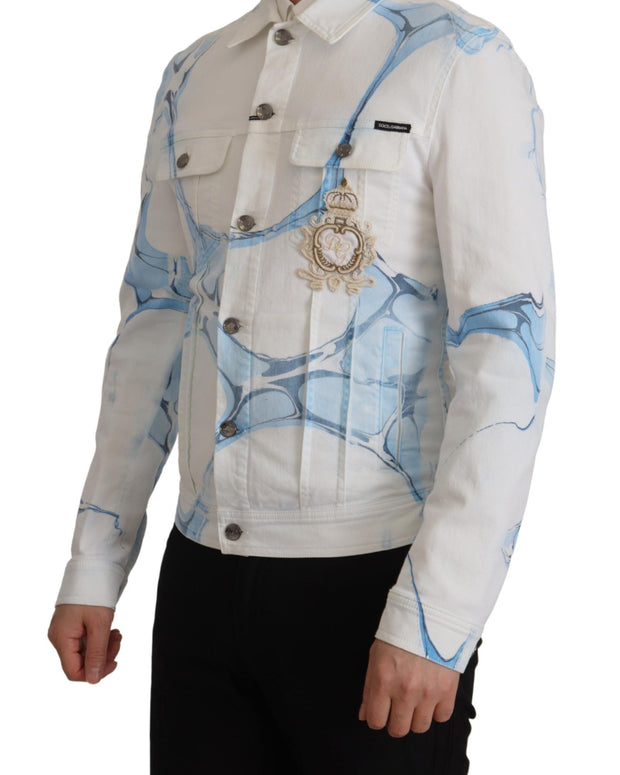 White Cotton Logo Embroidery Denim Jacket