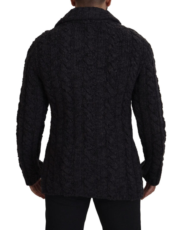 Black Wool Knit Double Breasted Coat Jacket