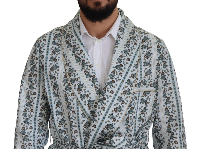 Blue Floral Cotton Robe Coat Jacket