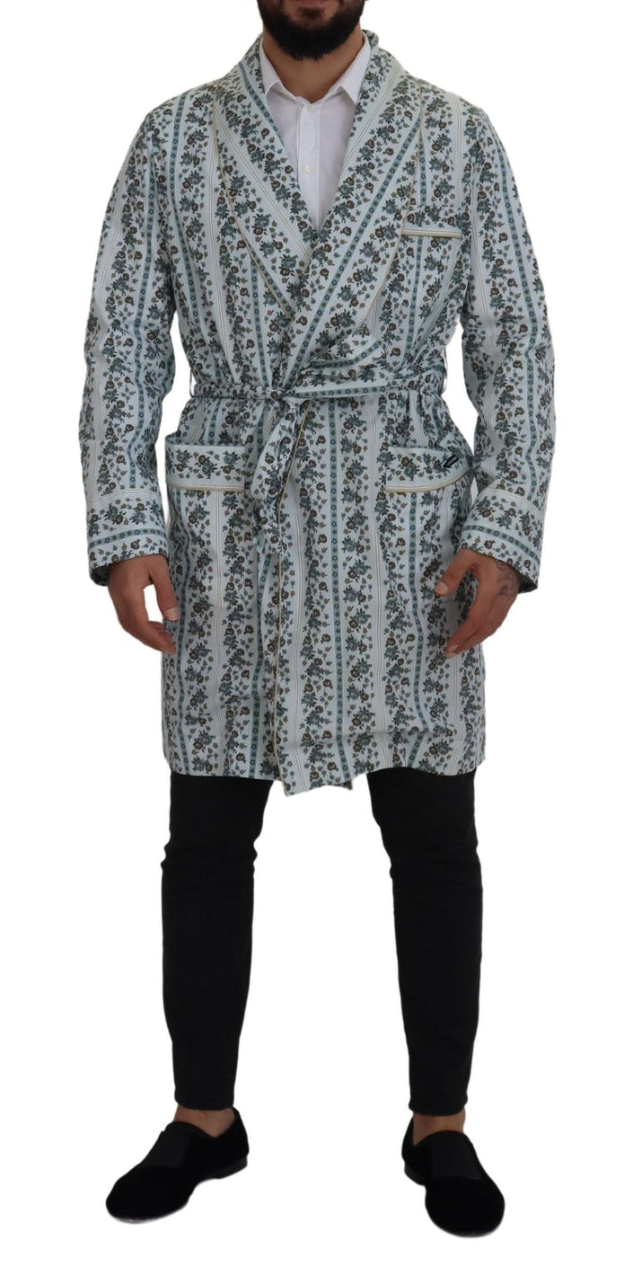 Blue Floral Cotton Robe Coat Jacket