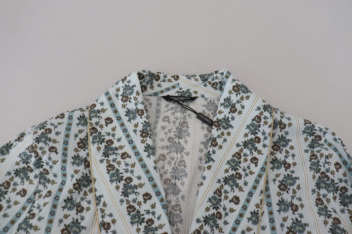 Blue Floral Cotton Robe Coat Jacket