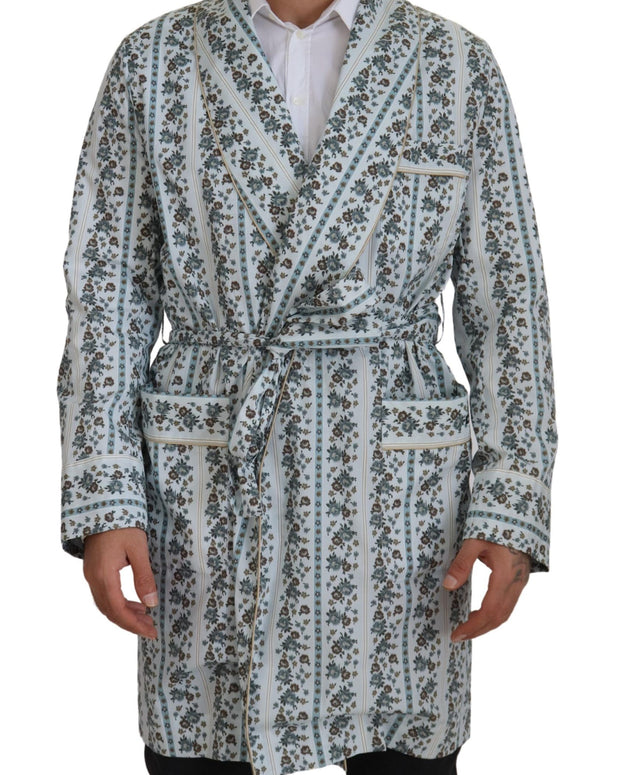 Blue Floral Cotton Robe Coat Jacket