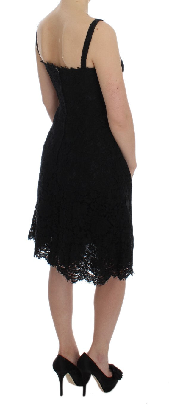 Elegant Black Floral Lace Knee-Length Dress