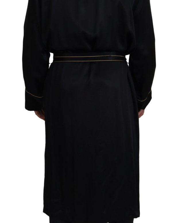 Black 100% Silk Robe Coat Wrap  Jacket