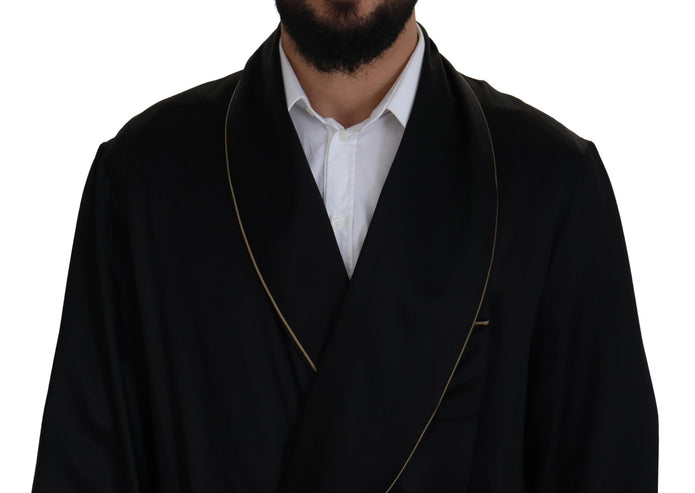 Black 100% Silk Robe Coat Wrap  Jacket