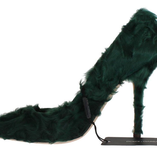 Elegant Green Xiangao Fur Leather Pumps