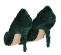 Elegant Green Xiangao Fur Leather Pumps