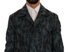 Blue Camouflage Trench Coat Elegance