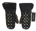 Elegant Studded Gray Wool Shearling Gloves