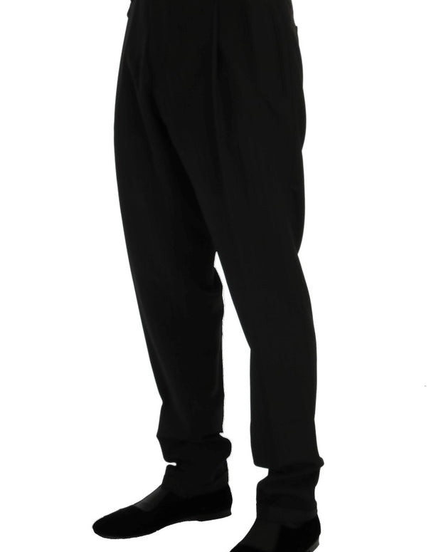 Black Striped Wool Stretch Pants