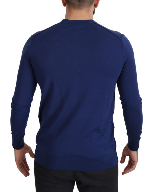 Blue Wool V-neck Button Down Cardigan Sweater