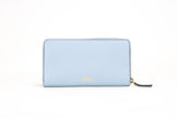 Large Cornflower Grainy Leather Gold Monogram Zip Around Clutch Wallet