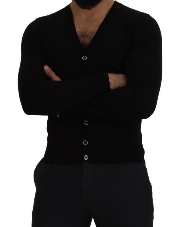 Black Wool Button Down Cardigan Sweater