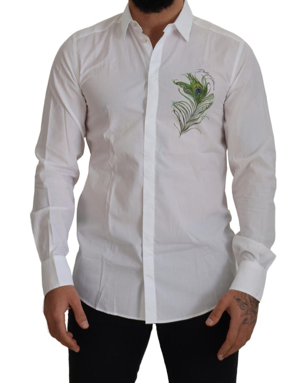 White Cotton Peacock Feather Formal GOLD Shirt