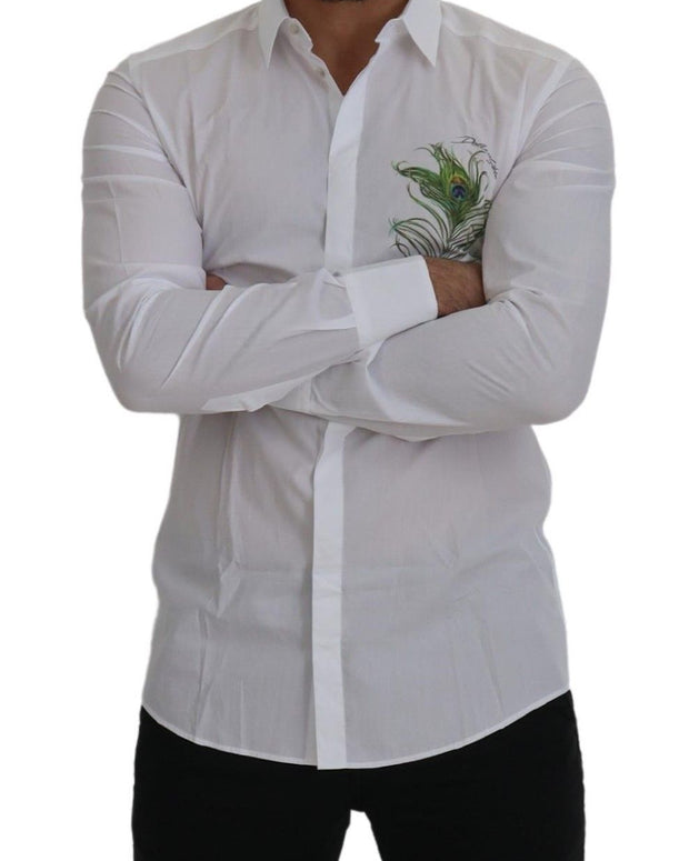 White Cotton Peacock Feather Formal GOLD Shirt