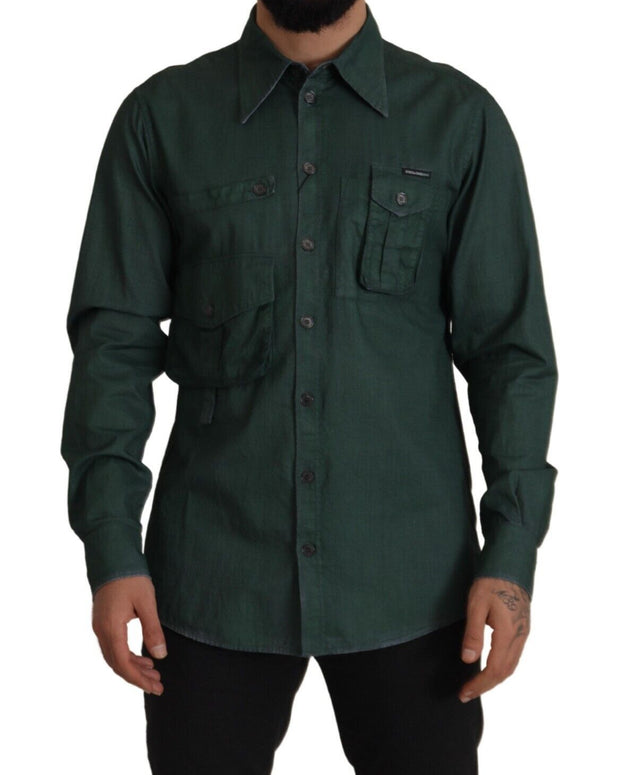 Dark Green Button Down Long Sleeves Shirt
