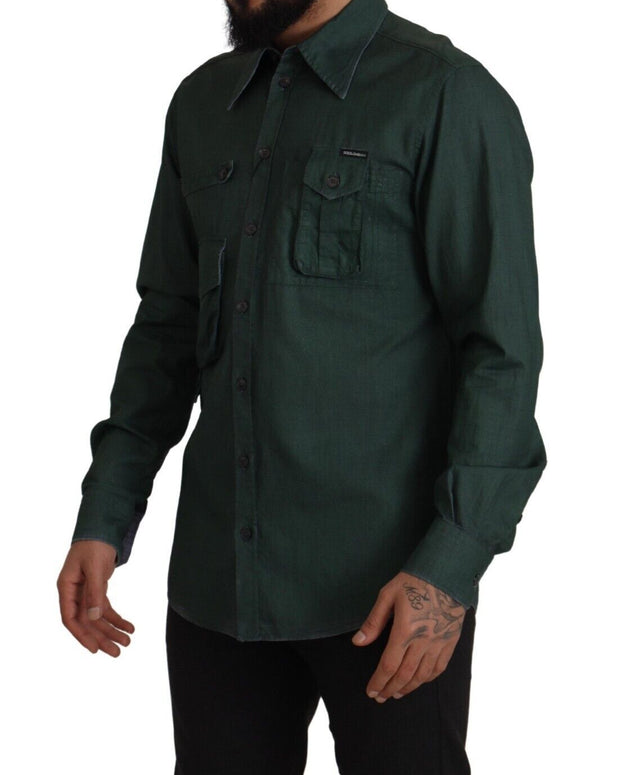 Dark Green Button Down Long Sleeves Shirt