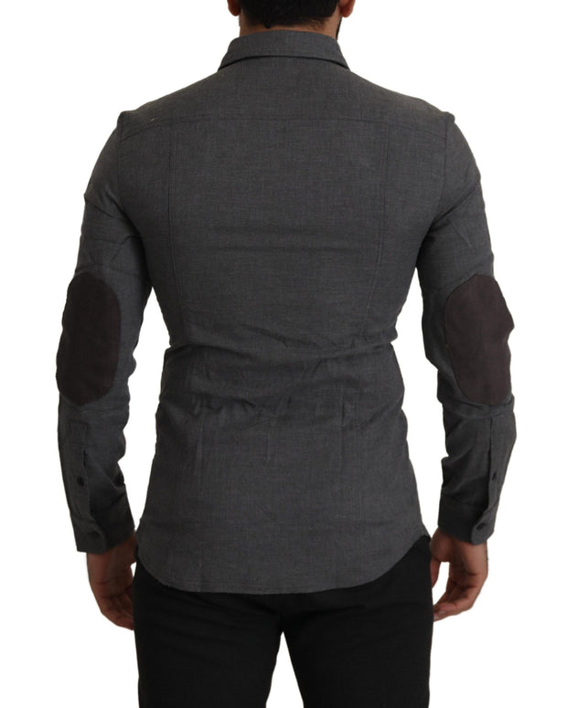 Sleek Gray Cotton Casual Button Front Shirt
