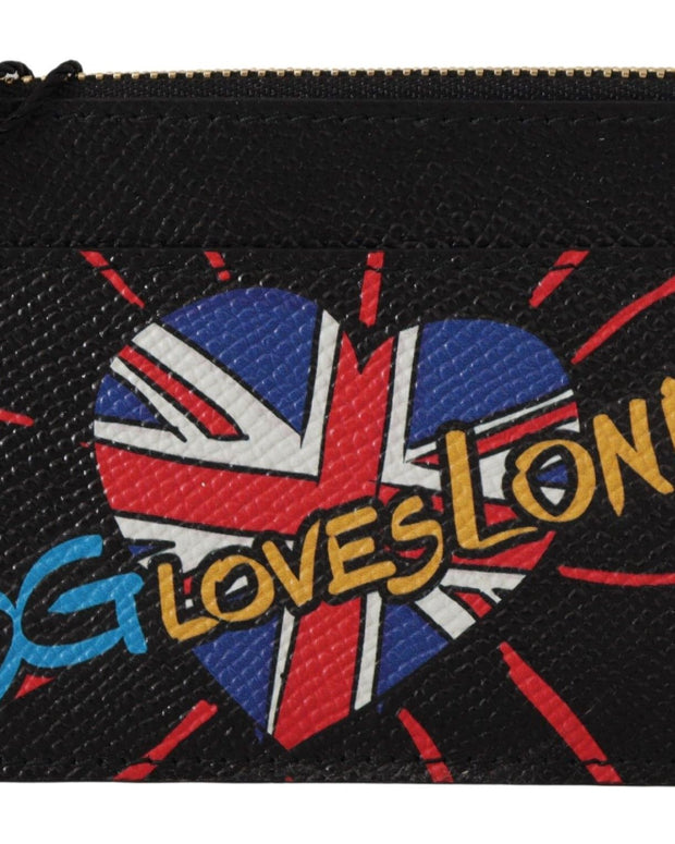 Black Leather #DGLovesLondon Women Cardholder Coin Case  Wallet