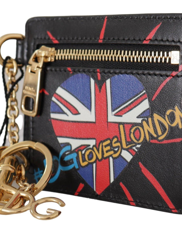 Black Leather #DGLovesLondon Keyring Cardholder Coin Case