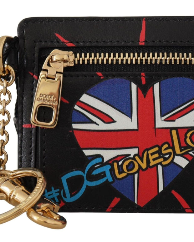 Black Leather #DGLovesLondon Keyring Cardholder Coin Case