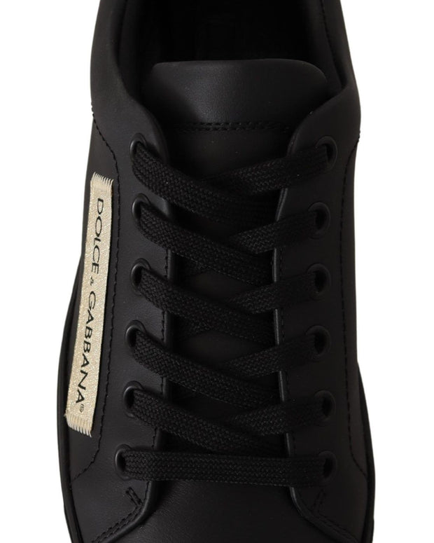 Black Gold Leather Low Top Sneakers Womens Shoes