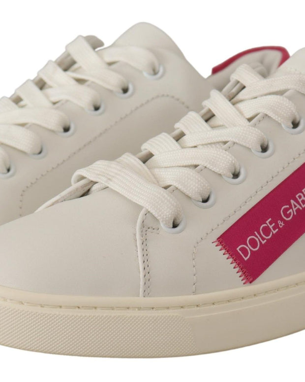White Pink Leather Low Top Sneakers Womens Shoes