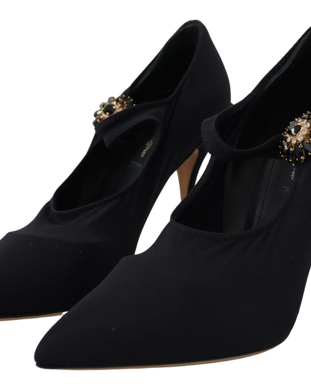 Black Socks Stretch Crystal Pumps Shoes