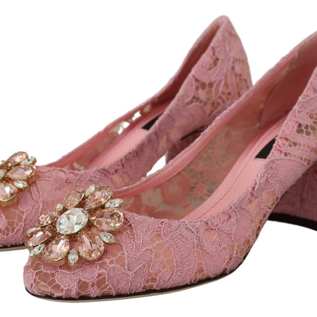 Pastel Pink Lace Crystal Embellished Pumps