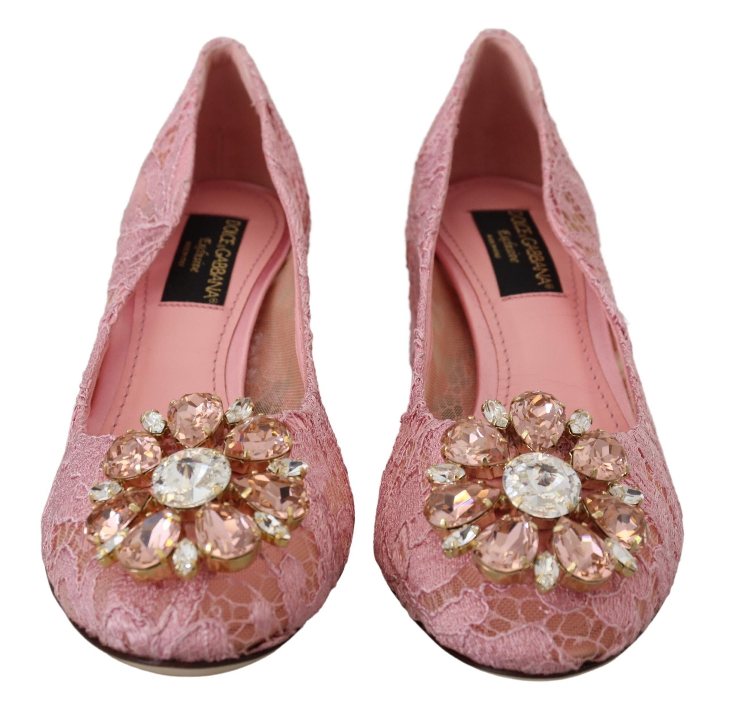 Pastel Pink Lace Crystal Embellished Pumps