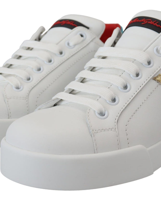 White Leather Sneaker Portofino Logo Heart Shoes